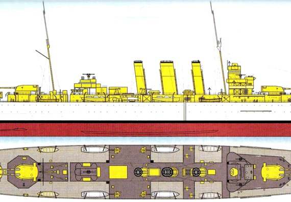 Крейсер HMS Kent 1930 [Heavy Cruiser] - чертежи, габариты, рисунки